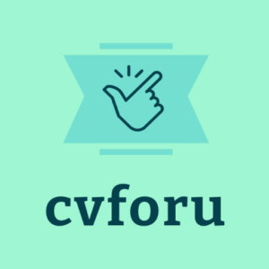 ein blauer und grüner Hintergrund mit den Worten cvforu und dem Handsymbol.